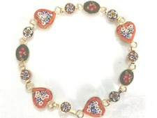 BRACCIALE VINTAGE IN METALLO DOR.MICRO MOSAICO A CUORI OVALI E CIRC. ARTIGIANALE