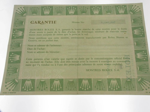 Rolex certificate serial