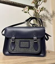 Borsa a tracolla The Cambridge originale 13 pollici blu navy Harris tweed immacolata