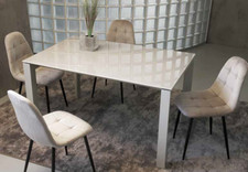 TAVOLO IN CRISTALLO ALLUNGABILE 2 MISURE BASE IN METALLO PIANO IN 3 COLORI 629