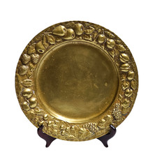 ANTICO OLD ANTIQUE PIATTO in Ottone lavorato a mano ITALIA VINTAGE DA COLLEZIONE