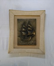 Quadro Vintage Bassorilievo Veliero In Ottone
