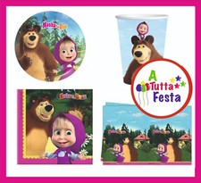  KIT ADDOBBI FESTA COMPLEANNO MASHA E ORSO X8X16X24X32X40 PERSONE  PIATTI BICCH