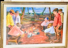 Quadro Olio su Tela - 120 x 80 cm  Salvatore Canu “Uomini attorno al fuoco”