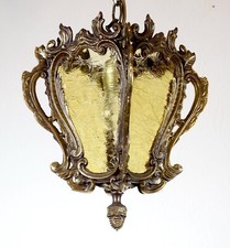 Plafoniera antica in ottone e vetro fumè, lampada da corridoio 1 fiamma