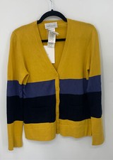 Cardigan donna Intrend giallo senape blu navy cotone scollo a V tg M