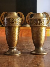 Coppia Vasi Urne Vasetti Contenitori Liberty Art Dèco In Ottone Dorato