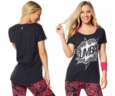 T-shirt Zumba POW Hi Lo Hem - NERA - taglia XS e Small ~ Nuova! Spedizione gratuita!