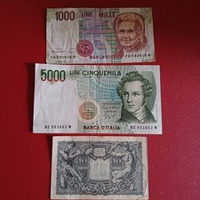 Vecchie Banconote In Lire 1000 + 5000 + 10 Lire Lotto B137