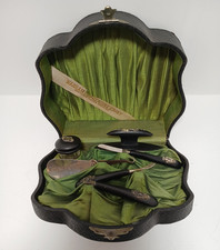 Antico set manicure ebano argento sterling montato in custodia foderata satinata vintage