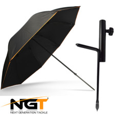 Ombrello NGT Carp Fishing Brolly 50" Deluxe Nero Match con Inclinazione + BROLLY SPIKE