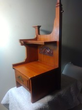 FINE Antique Burl Walnut Miniature Wood Corner Cabinet 1 Drawer Hd/Carved Decor