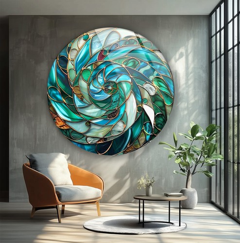 Teal astratto rotondo vetro - teal,