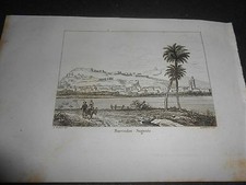 1836 ORIGINALE ANTICA INCISIONE ACCIAIO VEDUTA DI SAGUNTO MORVIEDRO VALENCIA SPAGNA