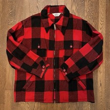Giacca uomo vintage Woolrich Buffalo a quadri in flanella di lana rossa made in USA XL