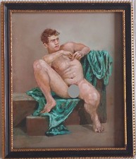 peinture huile  encadrée homme nu masculin oïl painting  canvas gay male nude