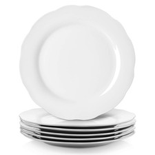 Ceramic Dinner Plates, 10.6 Inch Porcelain Scalloped Plates, Off-White Servin...