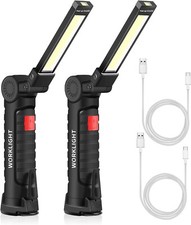 2PEZZI Torcia Ricaricabile LED COB Gancio Magnete 5 Modalità da Lavoro Campeggio