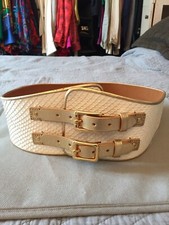 LAUREN RALPH LAUREN LUSSO PELLE CINTURA BICOLORE BIANCO GOLD ALTA ORIGINAL 85 CM