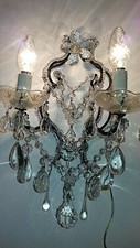 Applique antico ferro battuto M. Antonietta cristalli 2 luci Old Glass Sconce