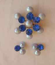vintage anni 60 demi parure ORECCHINI e SPILLA perle finte celesti e strass blu 