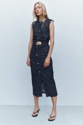 Abito midi denim drappeggiato - denim,