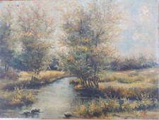 Olio Su Tavola Paesaggio Lacustre Liguria SAVONA 1955 fiume Piemonte Campagna