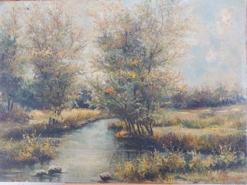 Olio tavola paesaggio - olio, su