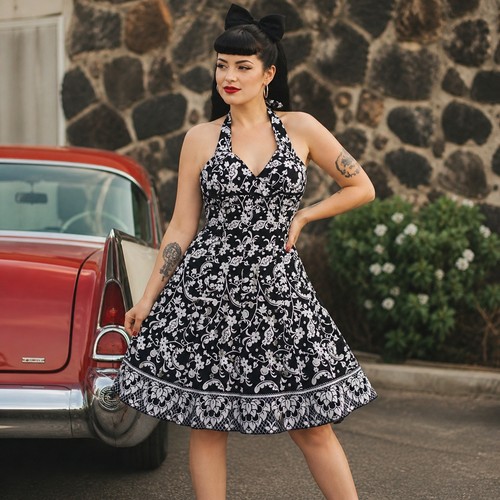 Abito midi rockabilly nero - midi,