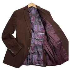 Giacca sartoriale ETRO Paisley foderata a quadri marrone 48 lana seta Italia F/S