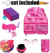 Kit Gilet Tattico Blaster Set Giocattolo Bambini Compatibile Schiuma Freccette Rosa Età 6 in su