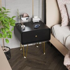 Comodino nero con cassetto comodino fine legno massello camera da letto scrivania gambe metallo