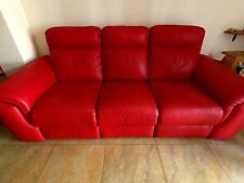 DIVANO 3/4 POSTI IN VERA .PELLE ROSSO + 2 POGGIAPIEDI 