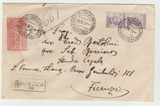 STORIA POSTALE - 1924 REGNO RACCOMANDATA/EX 3 VALORI SU LETTERA PORLEZZA E/1244