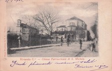 1567) CARTOLINA RIVAROLO CANAVESE CHIESA PARROCCHIALE S MICHELE ANIMATA VG 1902