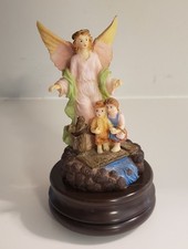 MUSICA Statuina Angelo Custode Giovanile Vintage Bambini sul Ponte sullo Stagno