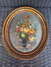 ANTICO DIPINTO AD OLIO SU CORNICE OVALE DI NATURA MORTA FLOREALE - FIRMATO - 900
