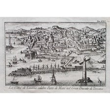 Livorno veduta porto Toscana Italia incisione su rame 1750 Thomas Salmon