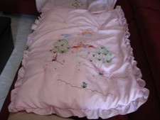 Trapunta raso rosa Culla neonato dipinta a mano + lenzuolo + federa FOTO e leggi