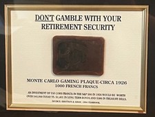 Antica placca da gioco casinò Monte Carlo gettone chip, 1000 franchi francesi - 1926