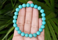 Bracciale unisex elastico autentico turchese naturale con GARANZIA 8 mm NUOVO