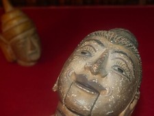 [ARTE ASIATICA XX SECOLO] 2 TESTE ARTICOLATE DI PUPAZZI IN LEGNO ESOTICO