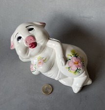 SALVADANAIO MAIALINO PORCELLINA SDRAIATA IN CERAMICA FIORI CON BOLLINO BASSANO