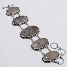 Bracciale con pietre preziose ovali in rutilo nero catena regolabile unica...