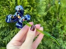 7" Blue Glass Orchid Flower