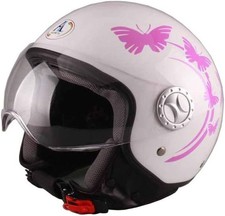 CASCO AL DESIGN DEMI JET CON VISIERA ELICOTTERISTA BIANCO FARFALLE BUTTERFLY