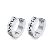 ORECCHINI UOMO A CERCHIO CON RUNE VICHINGHI ACCIAIO INOSSIDABILE COLORE ARGENTO