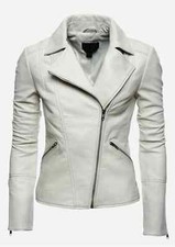Giacca donna pelle di agnello morbida bianca biker caffè party-wear modello jacket   