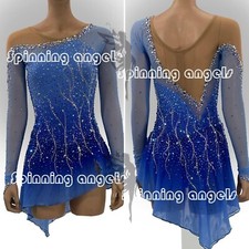 Costume pattinaggio su ghiaccio adulto figura pattinaggio vestito ginnastica tintura blu