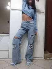 Jeans  Donna  Vita Alta S  Blu Strappati Wide Leg Terranova Azzurro Larghi 